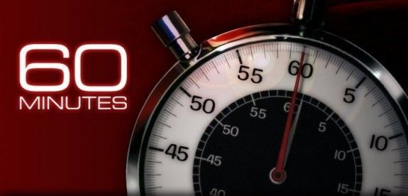 60 Minutes logo beside a stopwatch on a red background