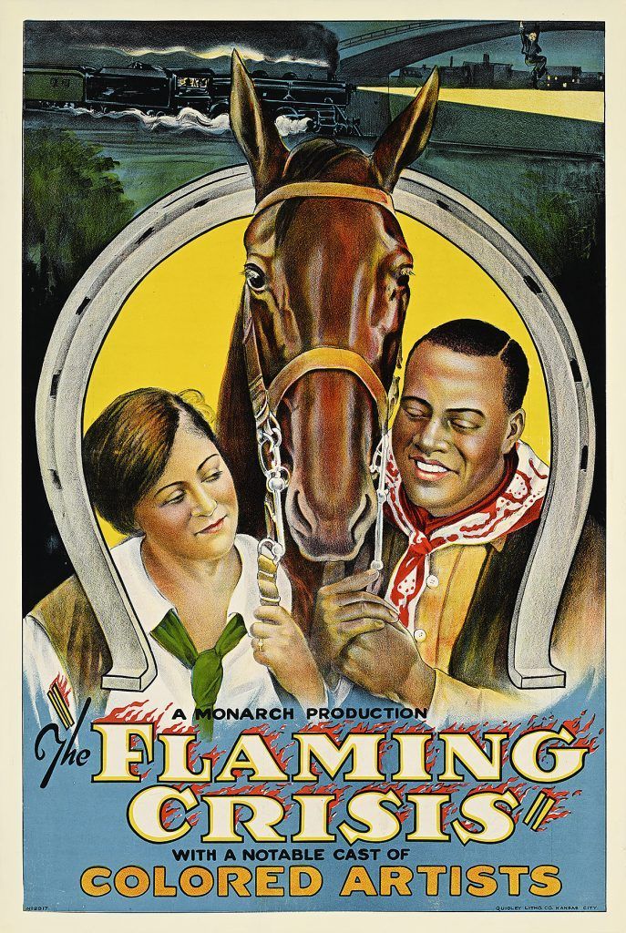 The Flaming Crisis poster with a horse head between two smiling people, yellow background.