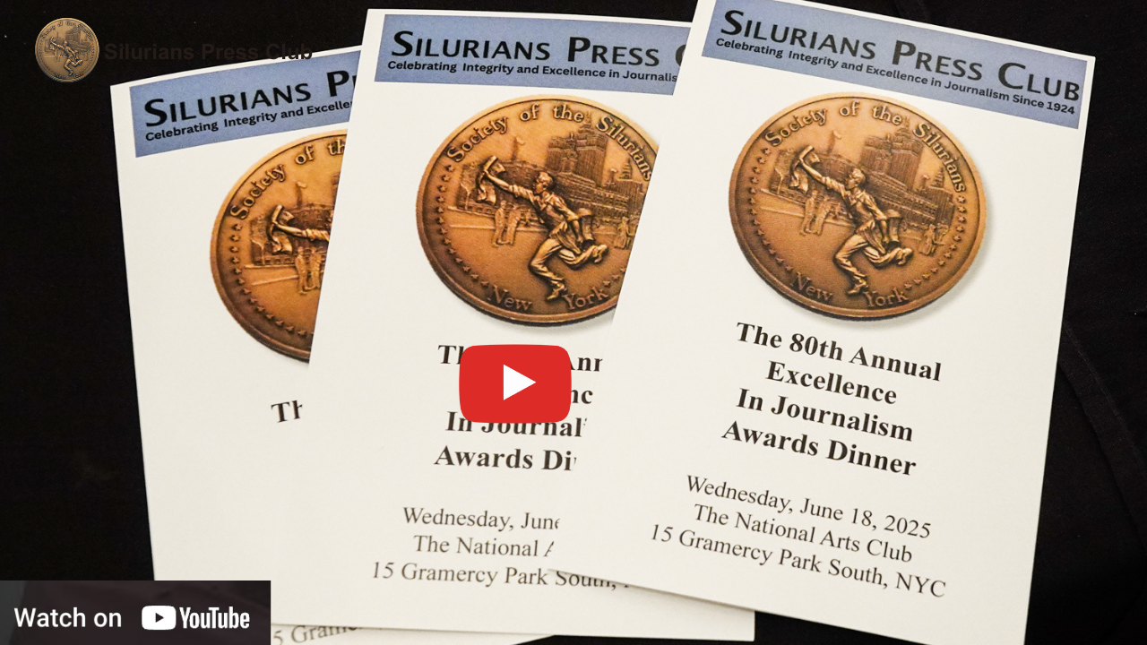Three brochures for the Silurians Press Club Journalism Awards, featuring a bronze medallion.