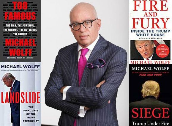 Author Michael Wolff with book covers: 