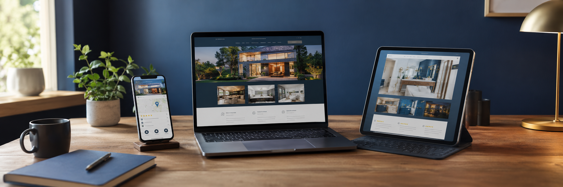 Small business website, Google Business Profile and customer reviews displayed across digital devices