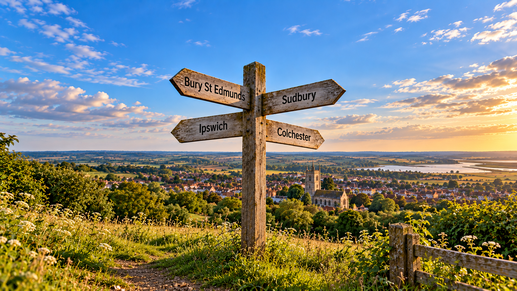 Suffolk signpost representing local SEO landing pages for different locations