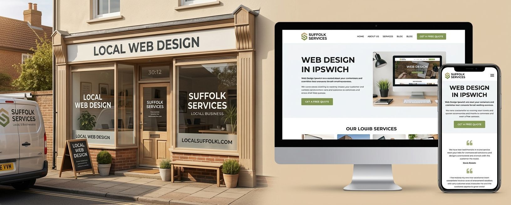 Local business website showing a dedicated service and location landing page