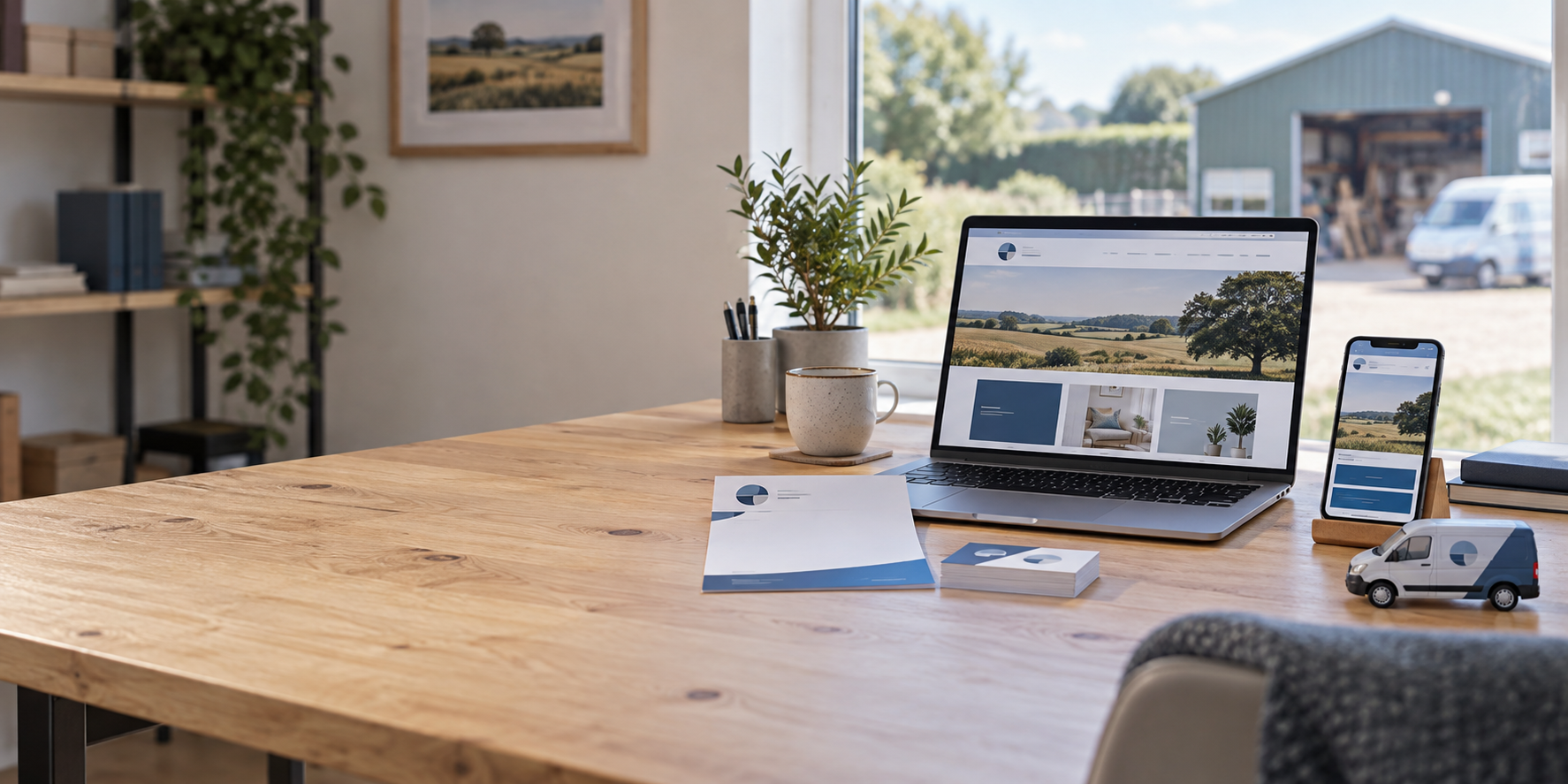Website, smartphone and branded materials presenting consistent information for the same local busin