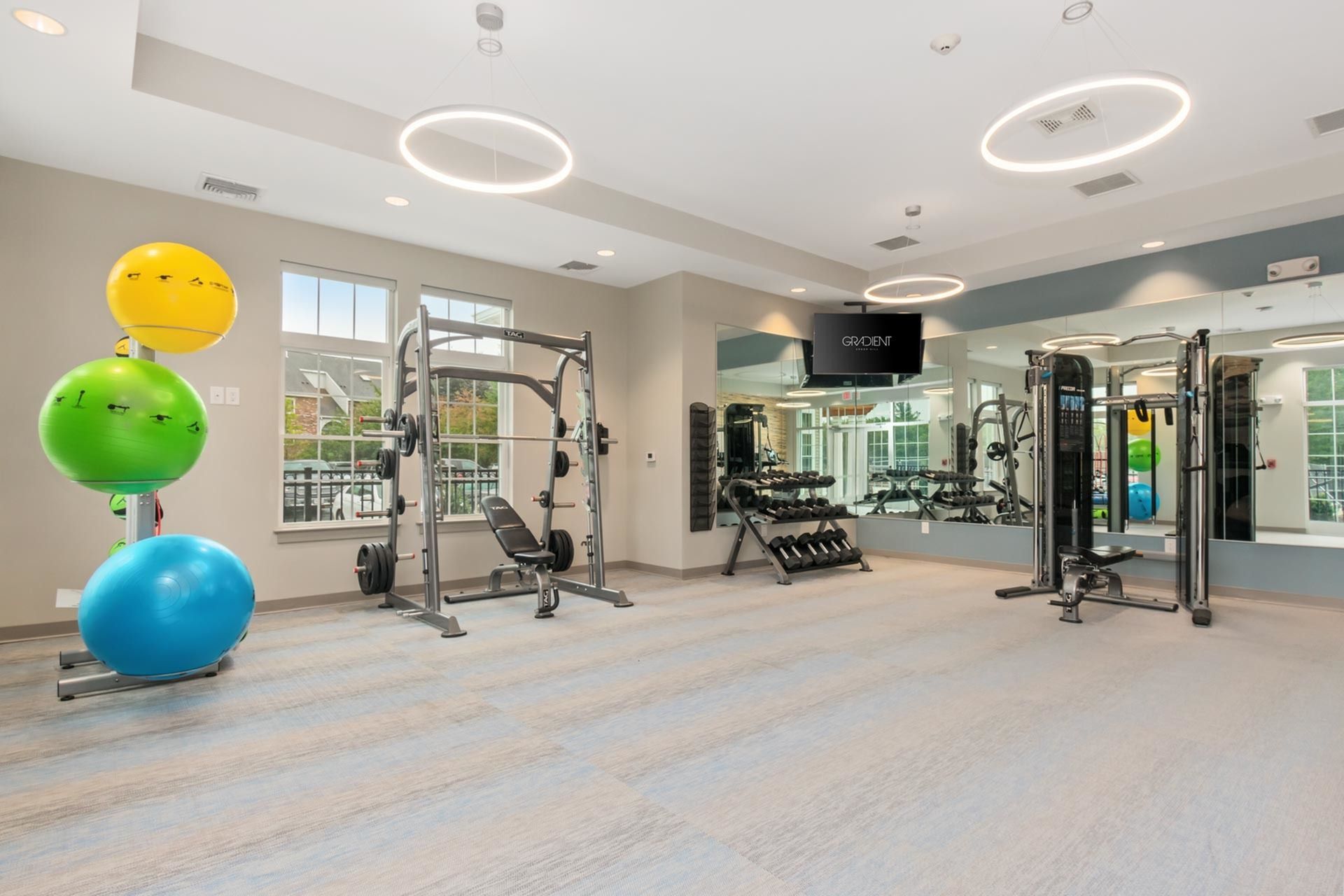 Gradient apartment community fitness center. 