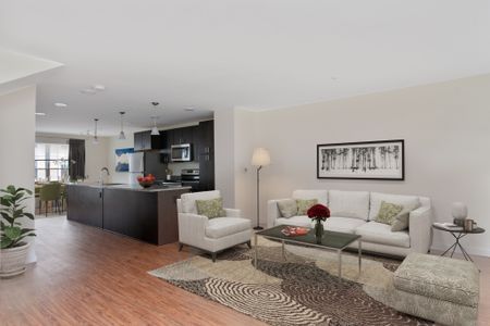 Gradient modern apartment with spacious and open layout.