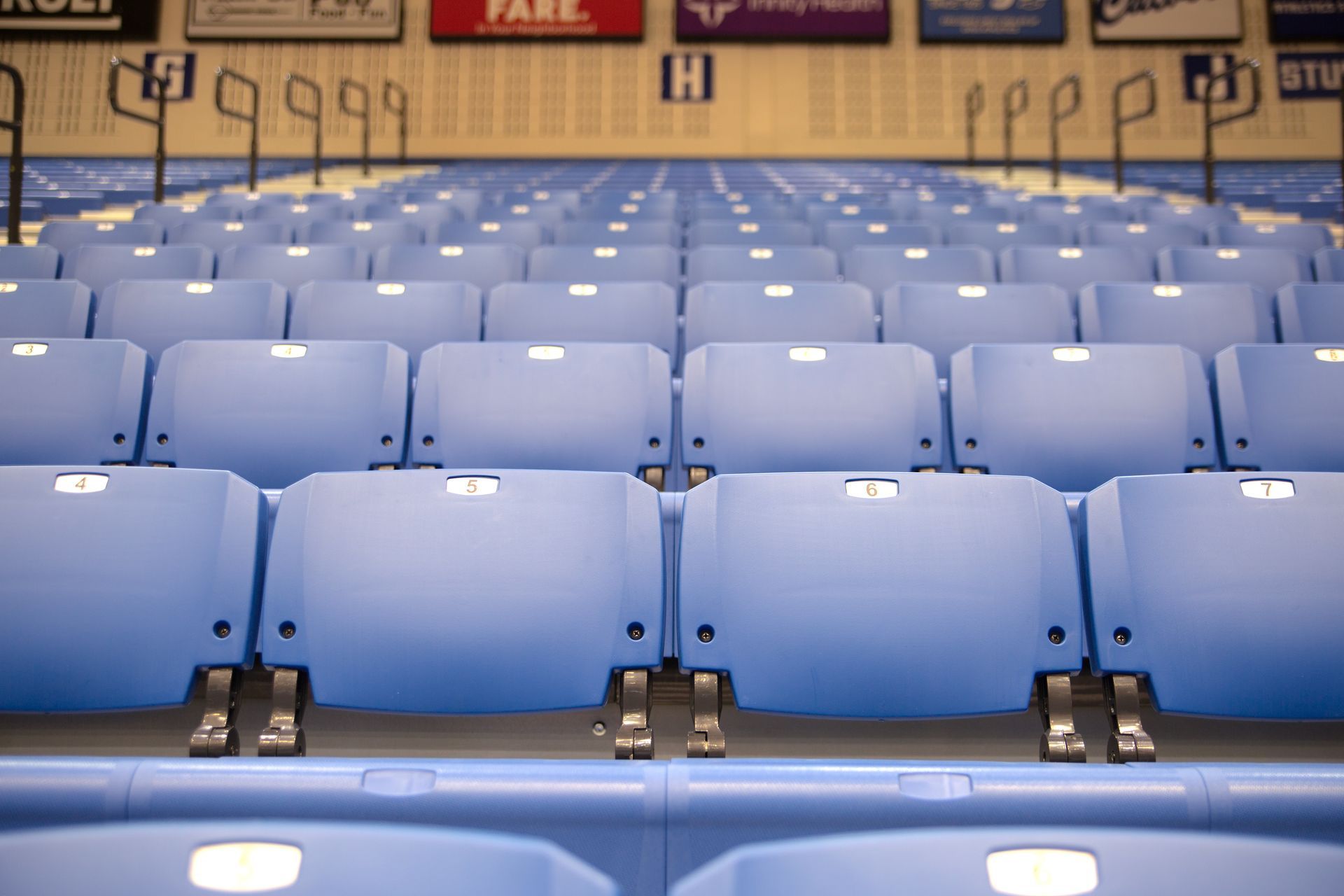 A view of the ESM bleachers with ComfoBack backrests at Grand Valley State University