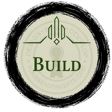 Circular black logo with green “BUILD” text and a stylized skyscraper icon at the top.