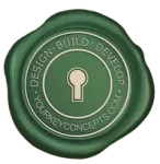 A green wax seal with a keyhole in the center.