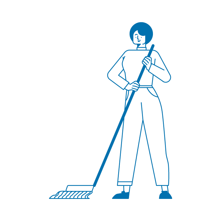 A woman is cleaning the floor with a mop.