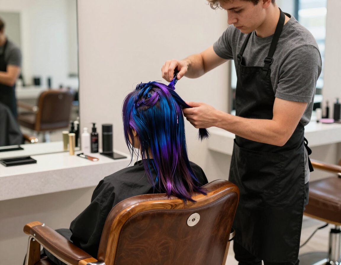 Hairstylist coloring hair