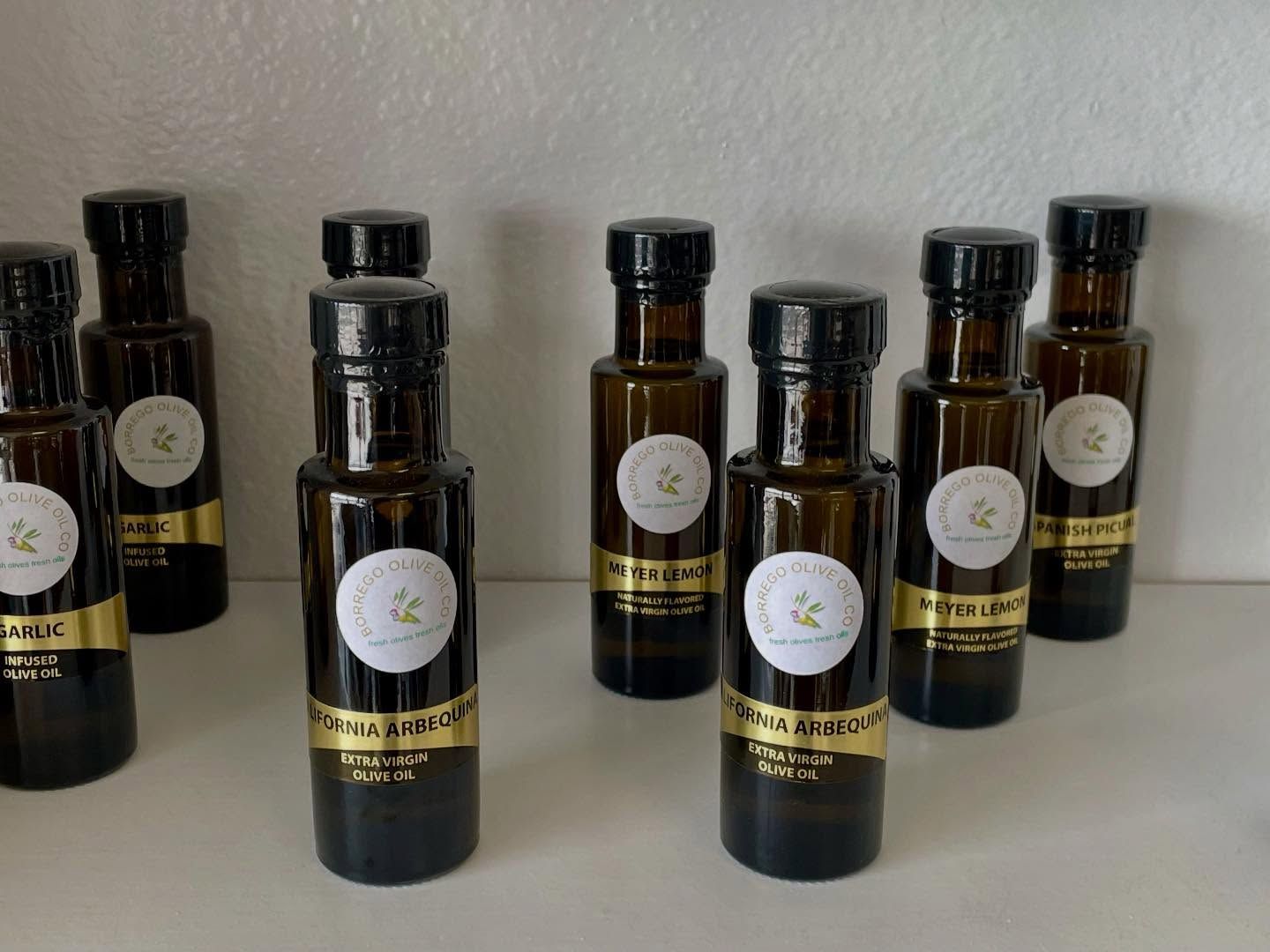 Borrego Olive Oil Co bottles on display