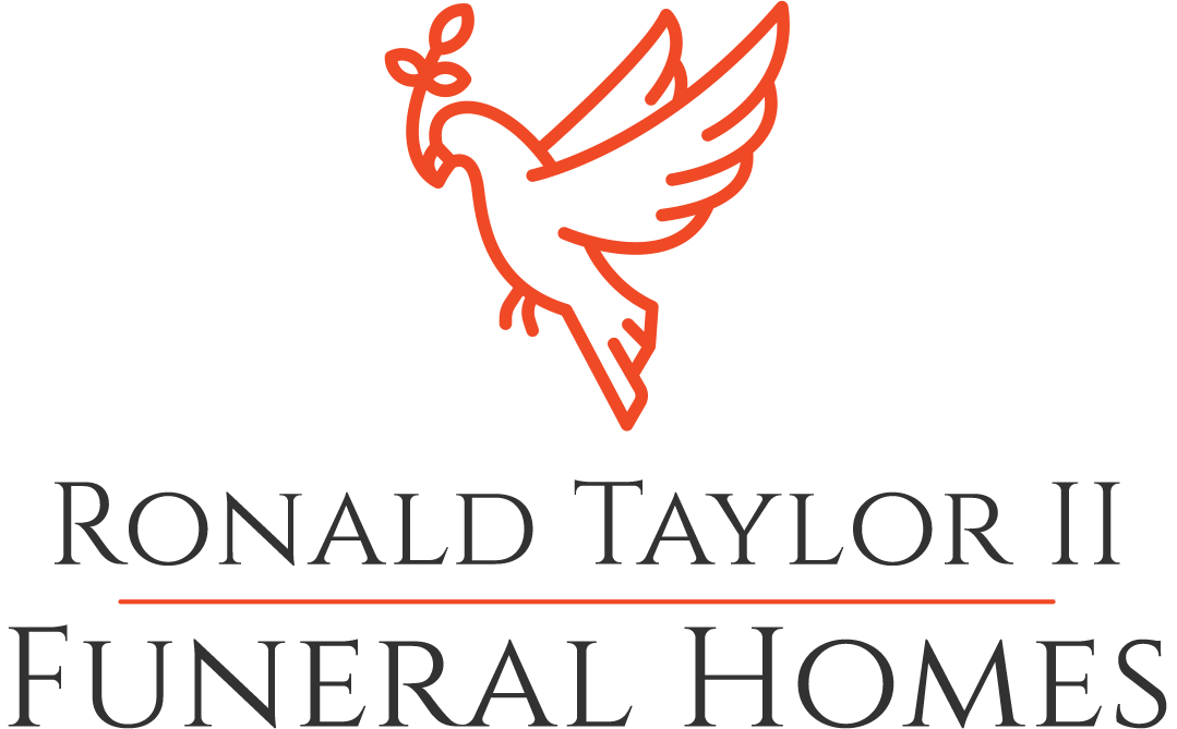 Ronald Taylor II Funeral Homes logo with red dove above gray text