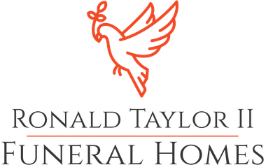 Ronald Taylor II Funeral Homes logo with orange dove above gray text