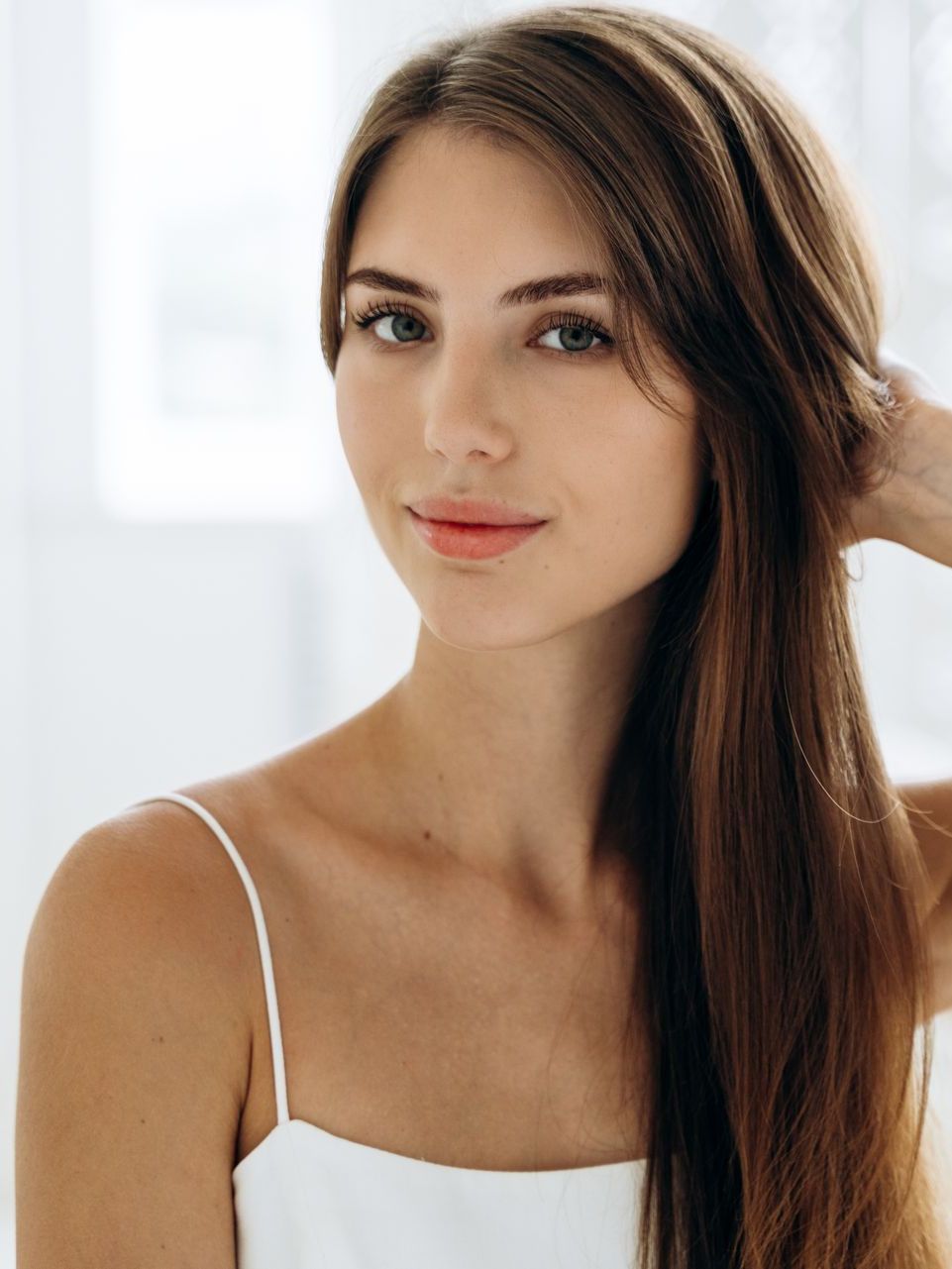 woman clear skin looking at camera