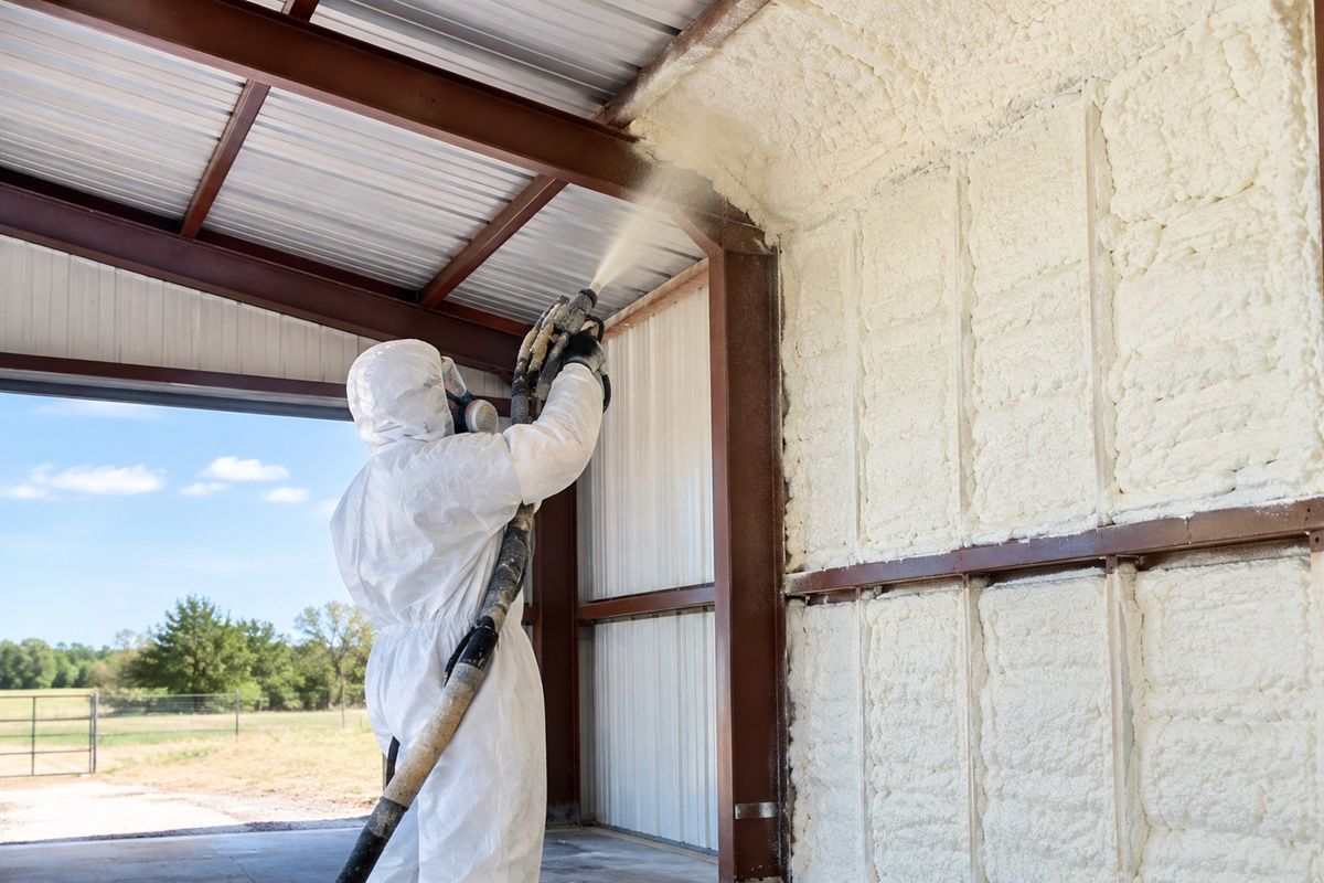 Metal building spray foam insulation installation in Bryan TX