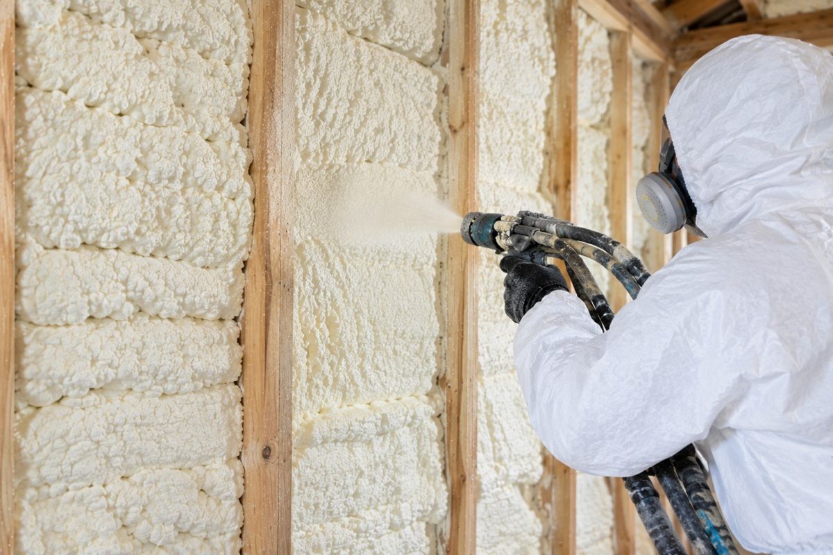 Open cell spray foam wall insulation in Bryan TX