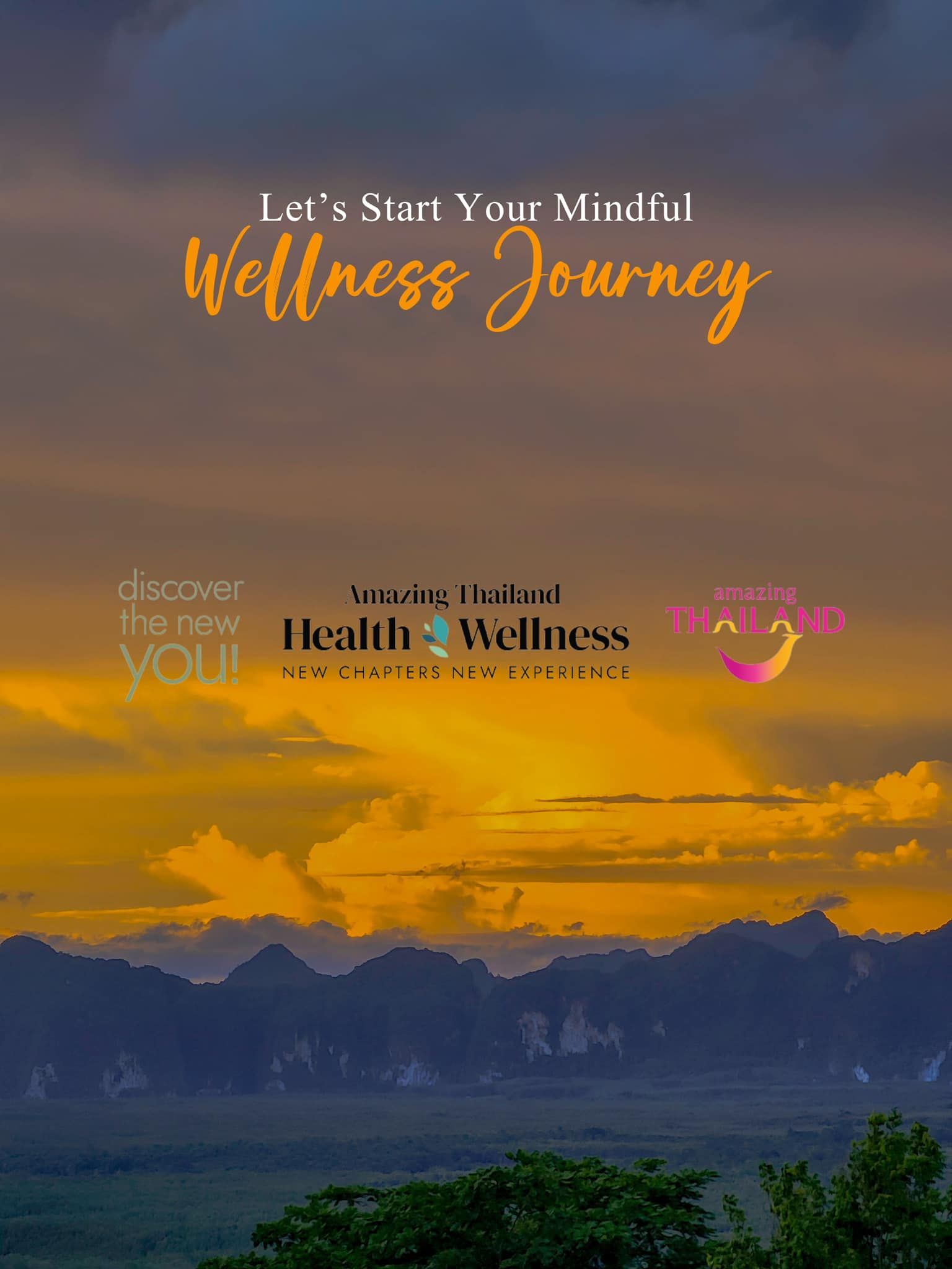 A poster for a wellness journey with a sunset in the background.