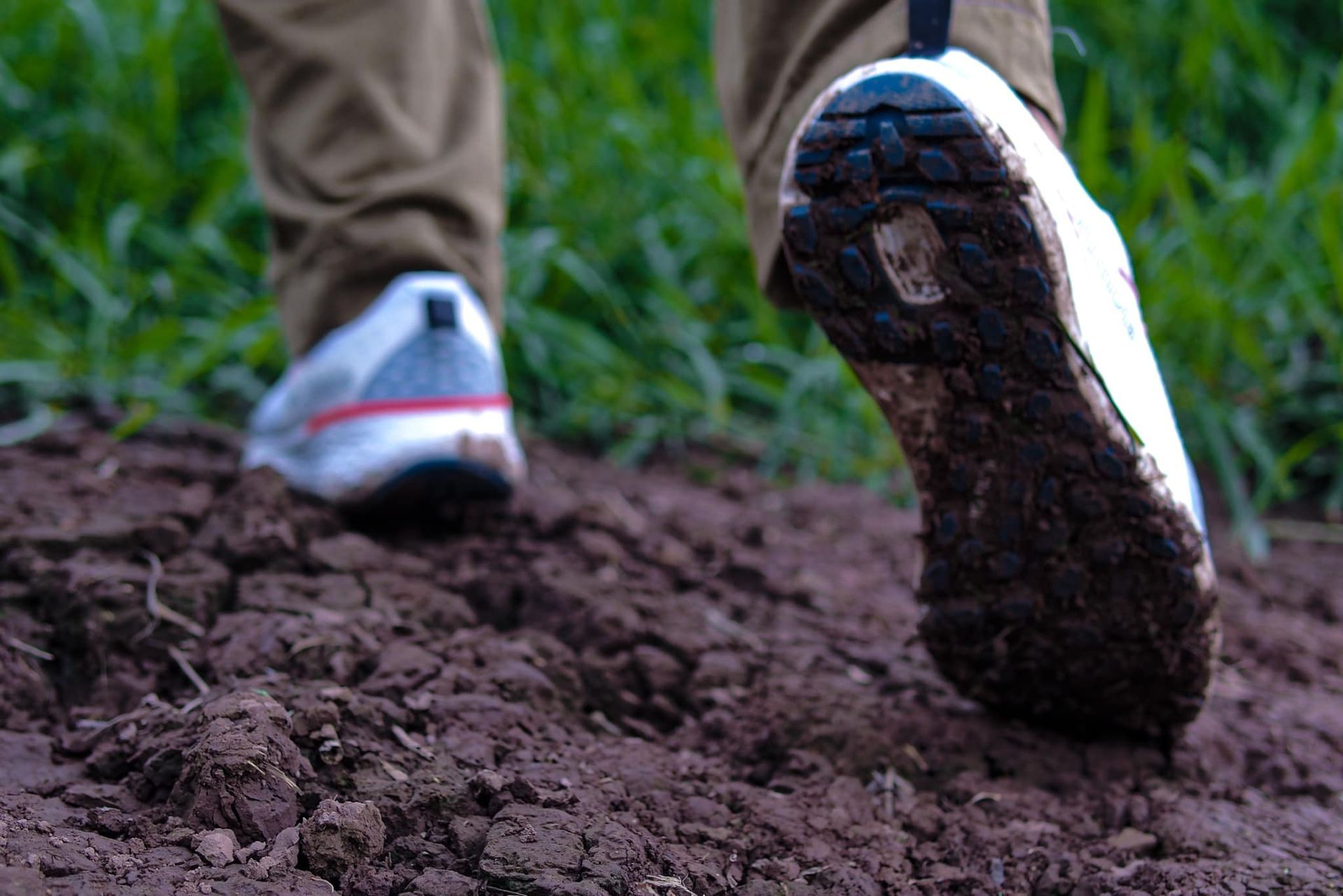 A person is walking on a dirt road.