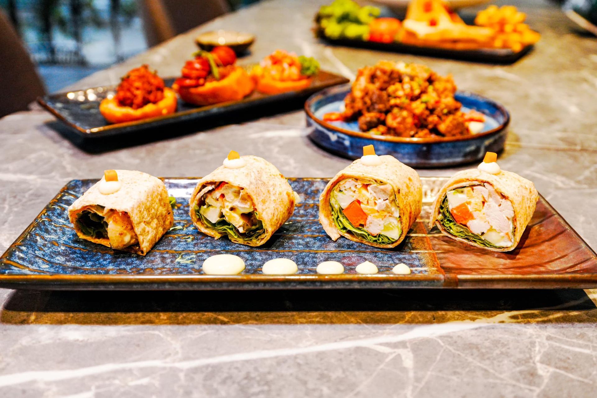 A close up of a plate of food on a table.