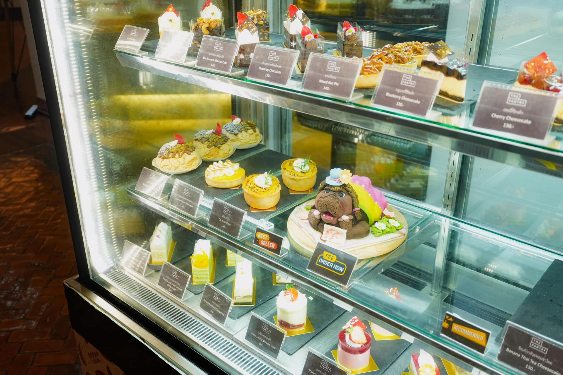 A display case filled with lots of different types of desserts.