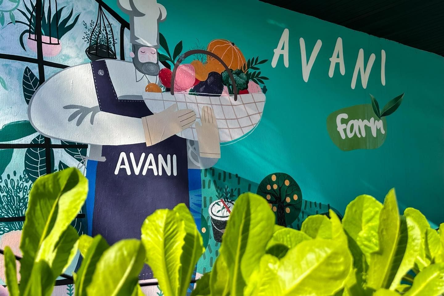 A painting of a chef and a sign that says avanti farm
