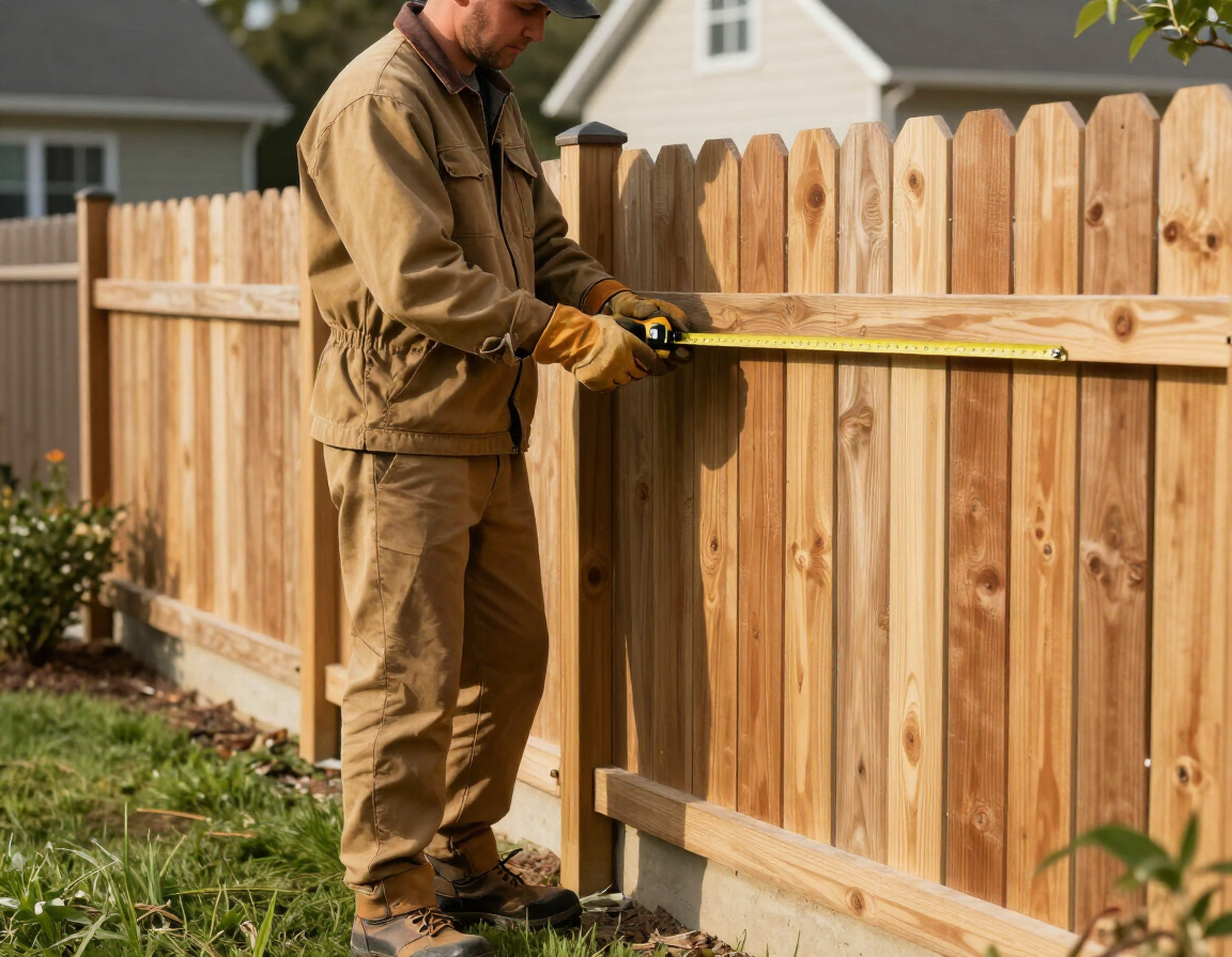 Installer measuring for a new fence