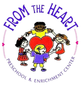 Children holding hands around a heart; logo for "From The Heart Preschool & Enrichment Center".