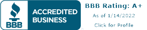 BBB Accredited Business with A+ rating as of 1/14/2022.