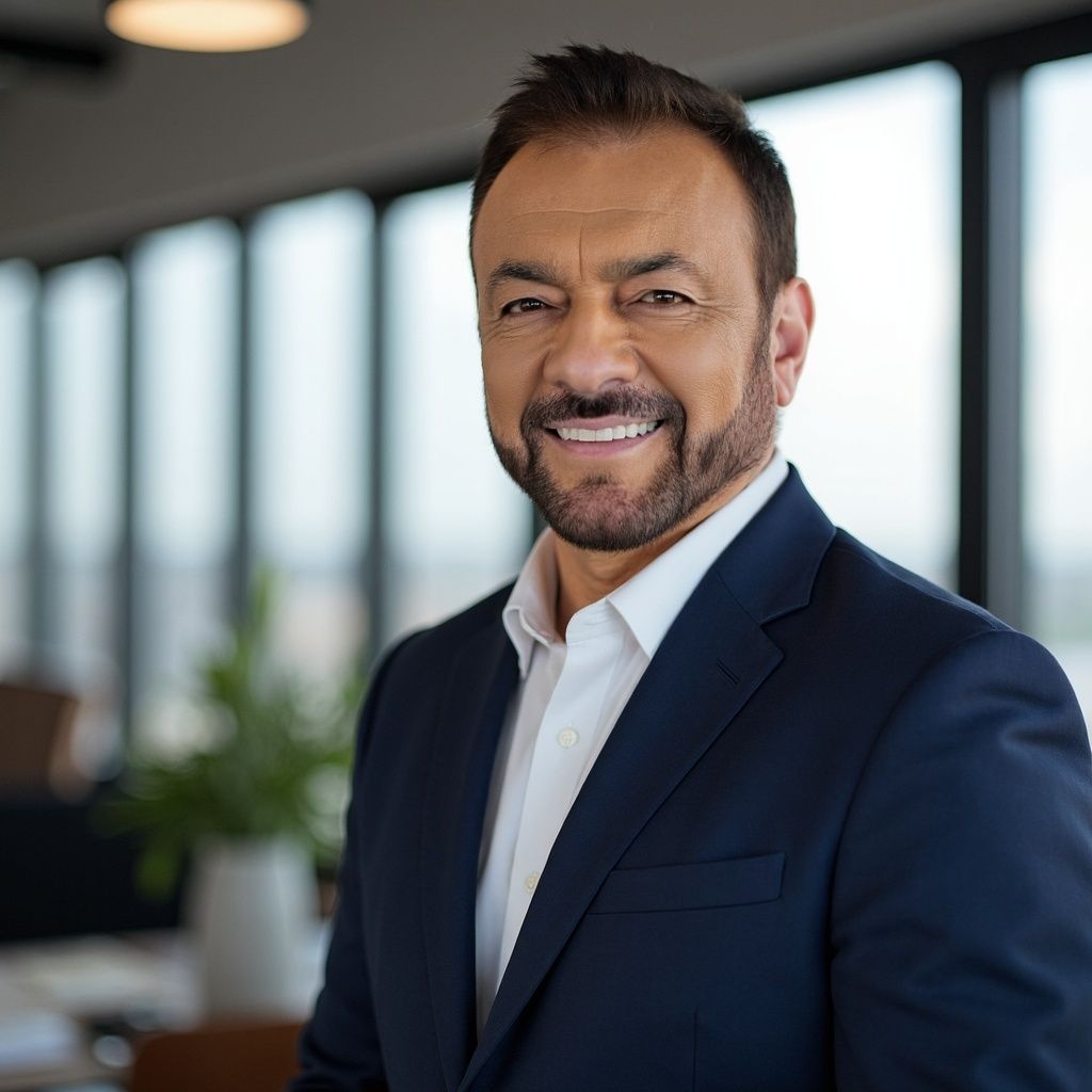 A man in a suit and white shirt is smiling for the camera.