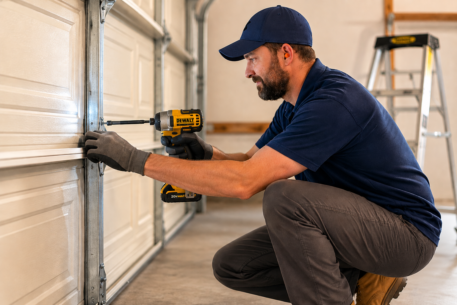 Garage door technician performing professional repair