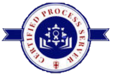 A certified process server logo with a blue ribbon.