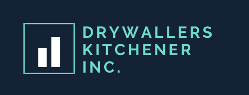 Logo for Drywallers Kitchener Inc. featuring a square icon with two white bars next to cyan text on a dark blue background.