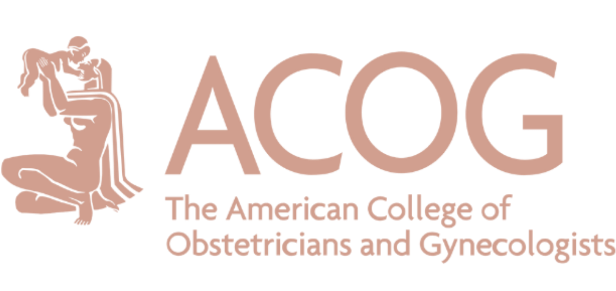 ACOG logo with rose-gold emblem and text, “The American College of Obstetricians and Gynecologists”