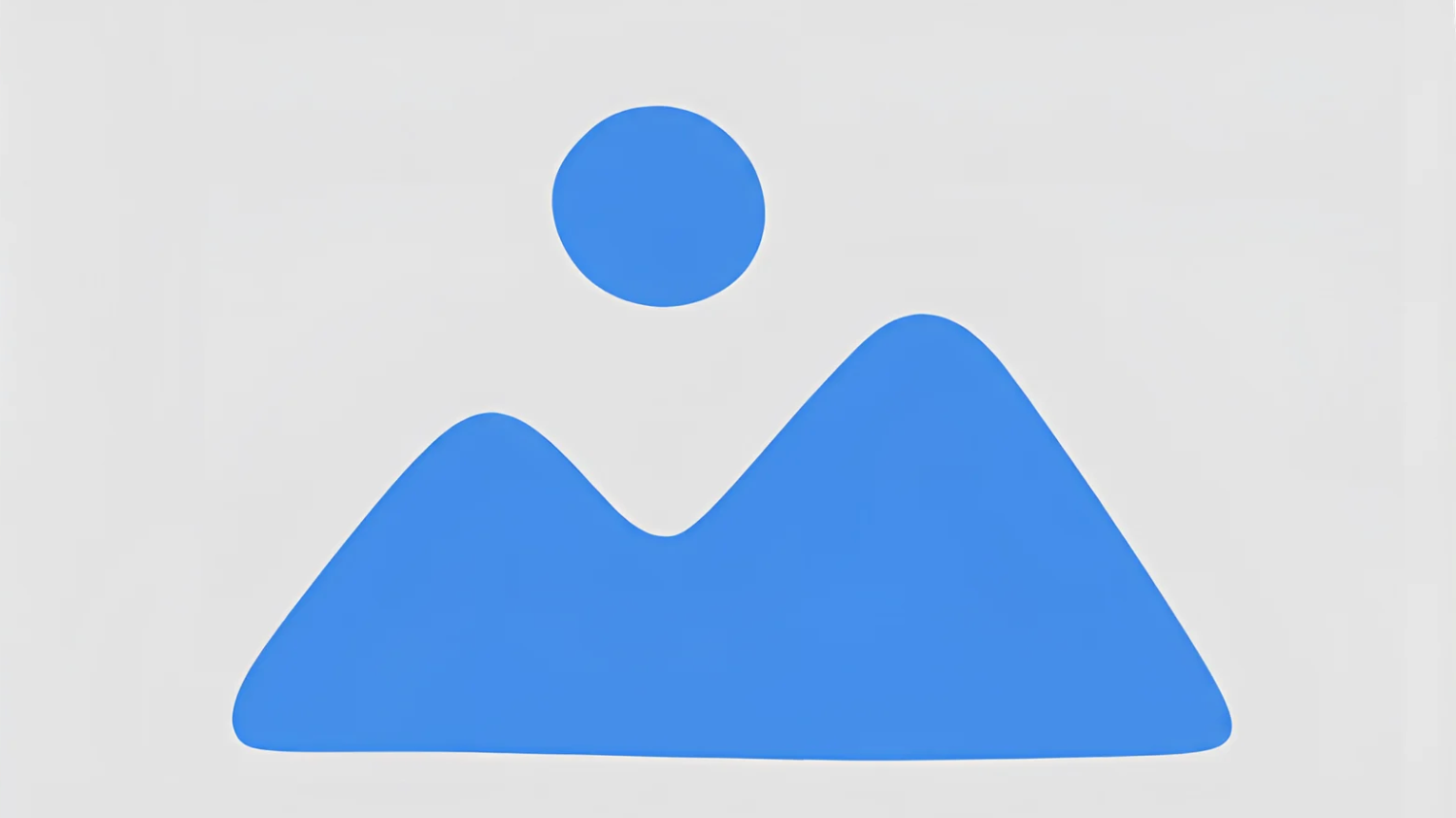 Blue mountain-and-sun photo placeholder icon on a light gray background