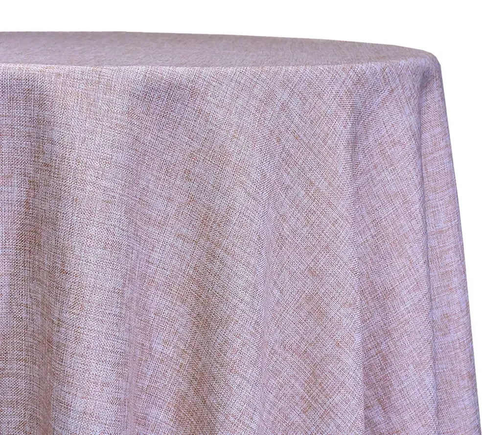 Lavender textured tablecloth draped over a round table