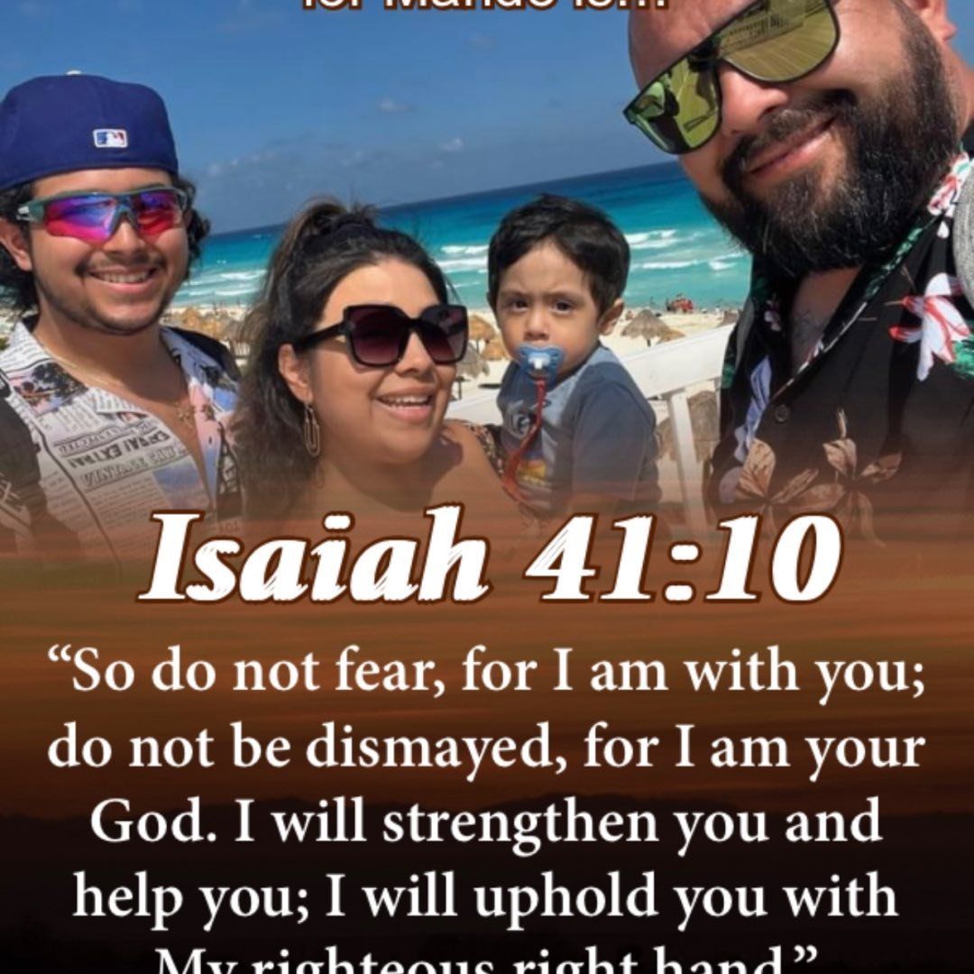 Isaiah 41:10 is on a poster with a family