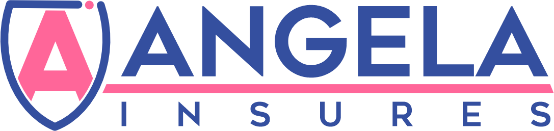 A blue and pink logo for angela insurances