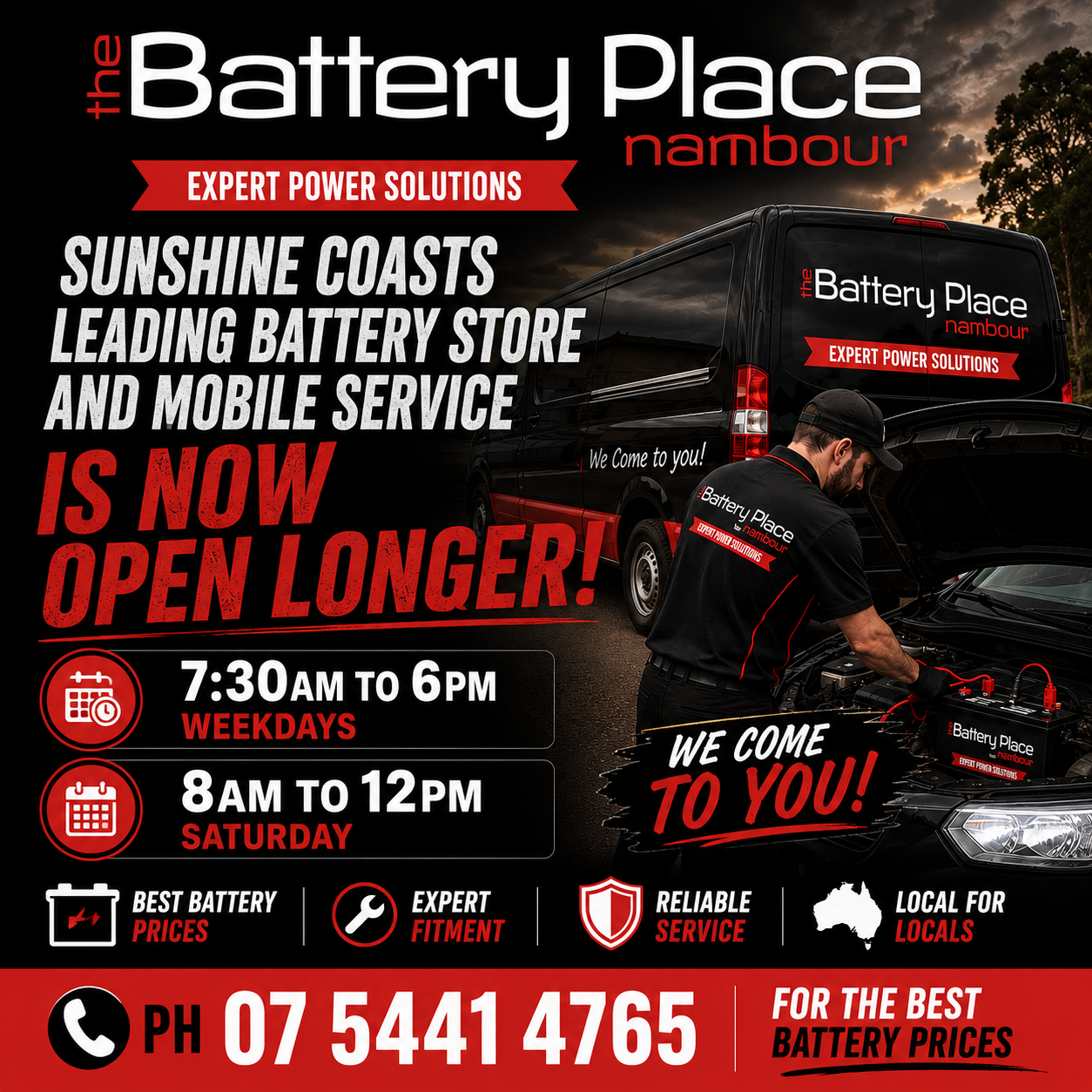 The Battery Place Nambour — now open longer with store and mobile battery service