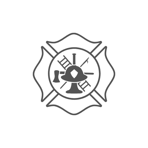 A firefighter 's badge with a helmet , ladder , and cross.