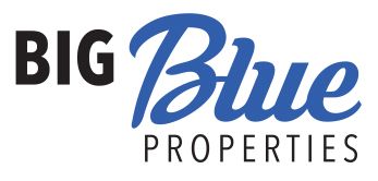 Big Blue Properties logo in black and blue text on a white background