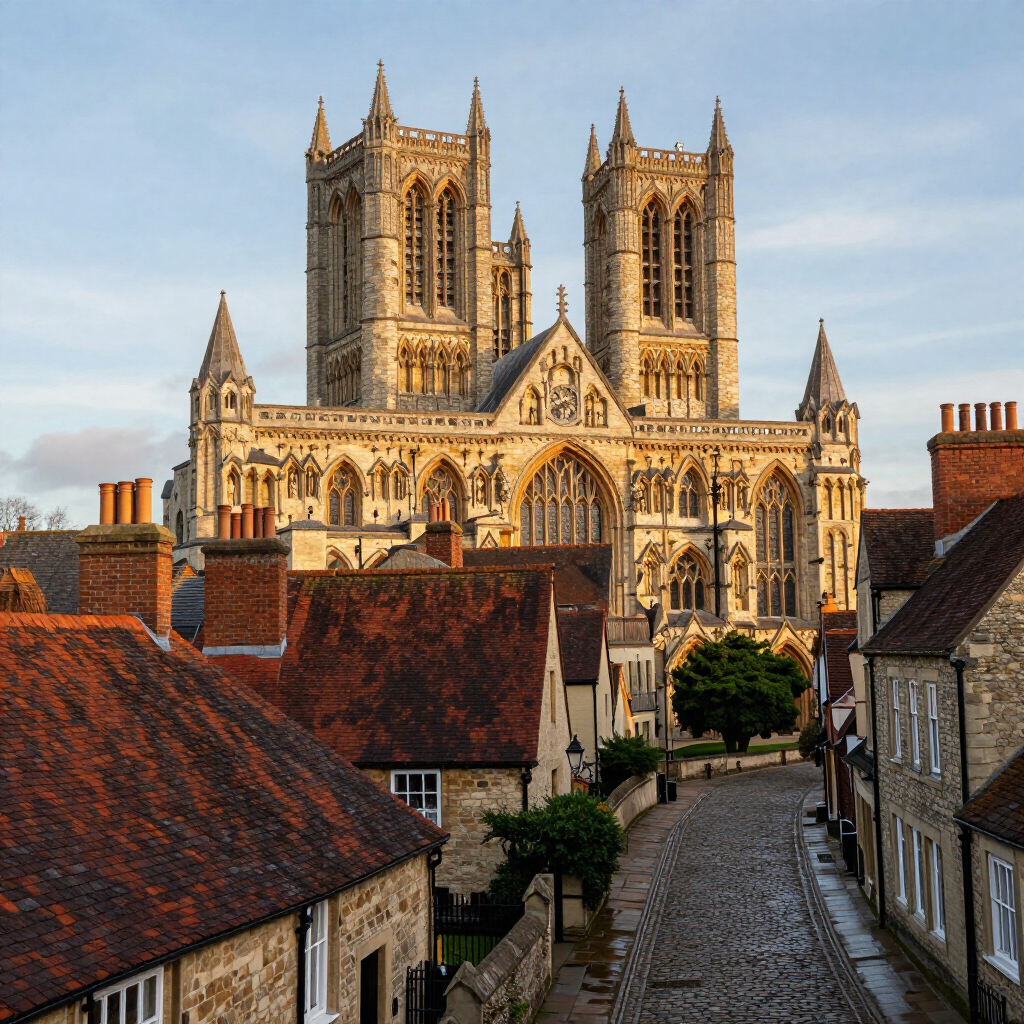 Lincoln Cathedral rising above the rooftops
