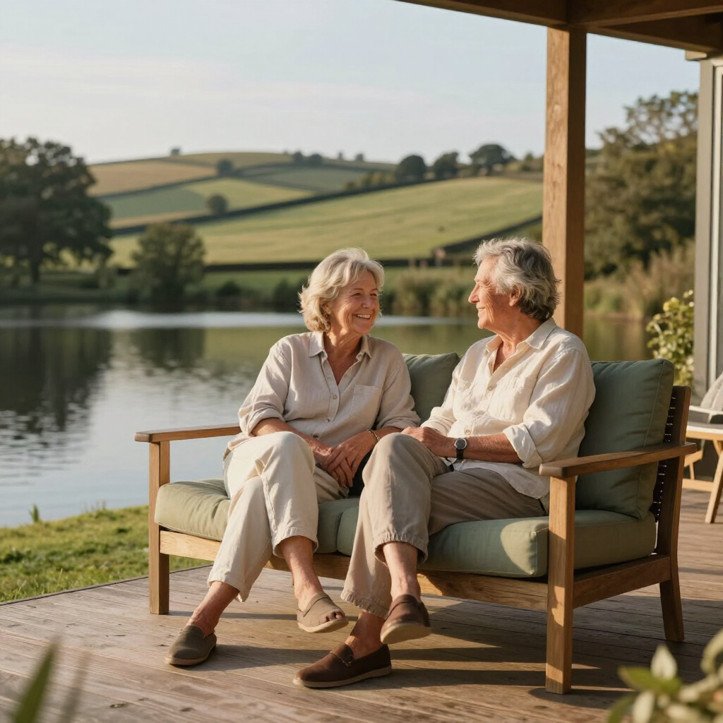 Retired couple enjoying their lodge decking