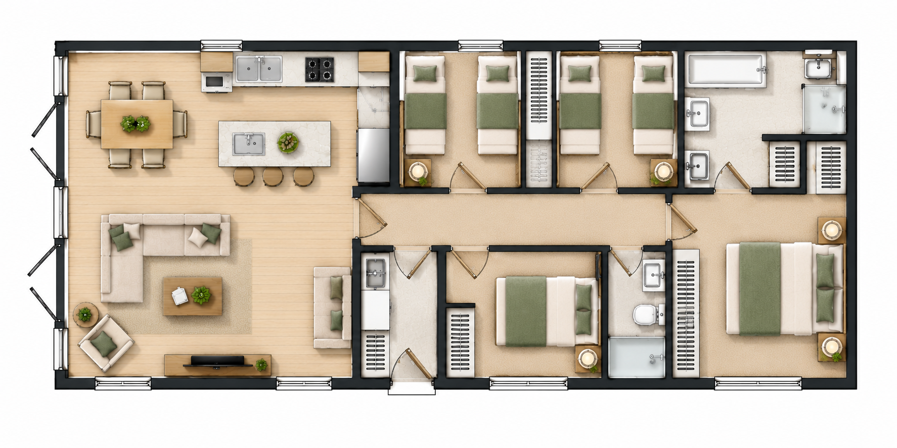 4 Bedroom Lodge floor plan with accessible features annotated