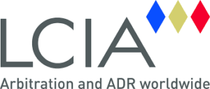 LCIA Arbitration and ADR worldwide logo with blue, yellow, and red diamond shapes.