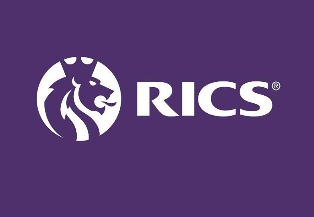 White RICS logo on purple background: crowned lion inside a white circle beside the letters 