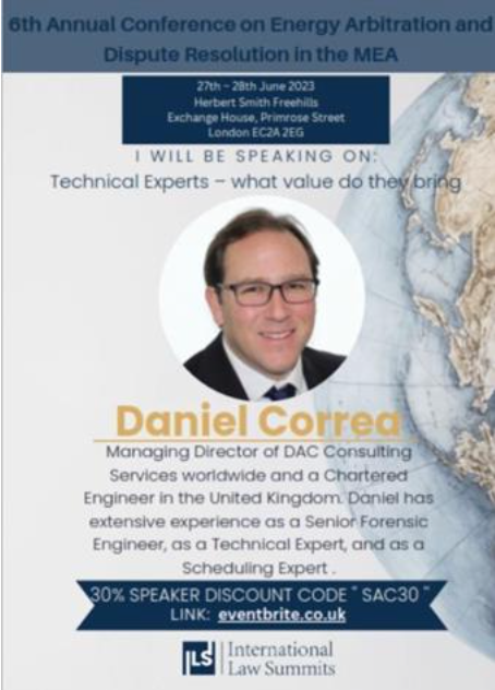 Conference advertisement: Daniel Correa, Managing Director, speaking on technical experts.