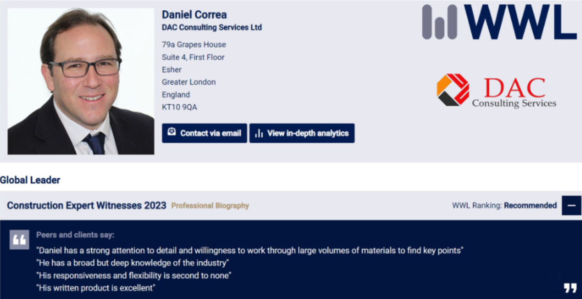 Daniel Cornea, DAC Consulting Services Ltd, Global Leader. Professional expertise in construction.