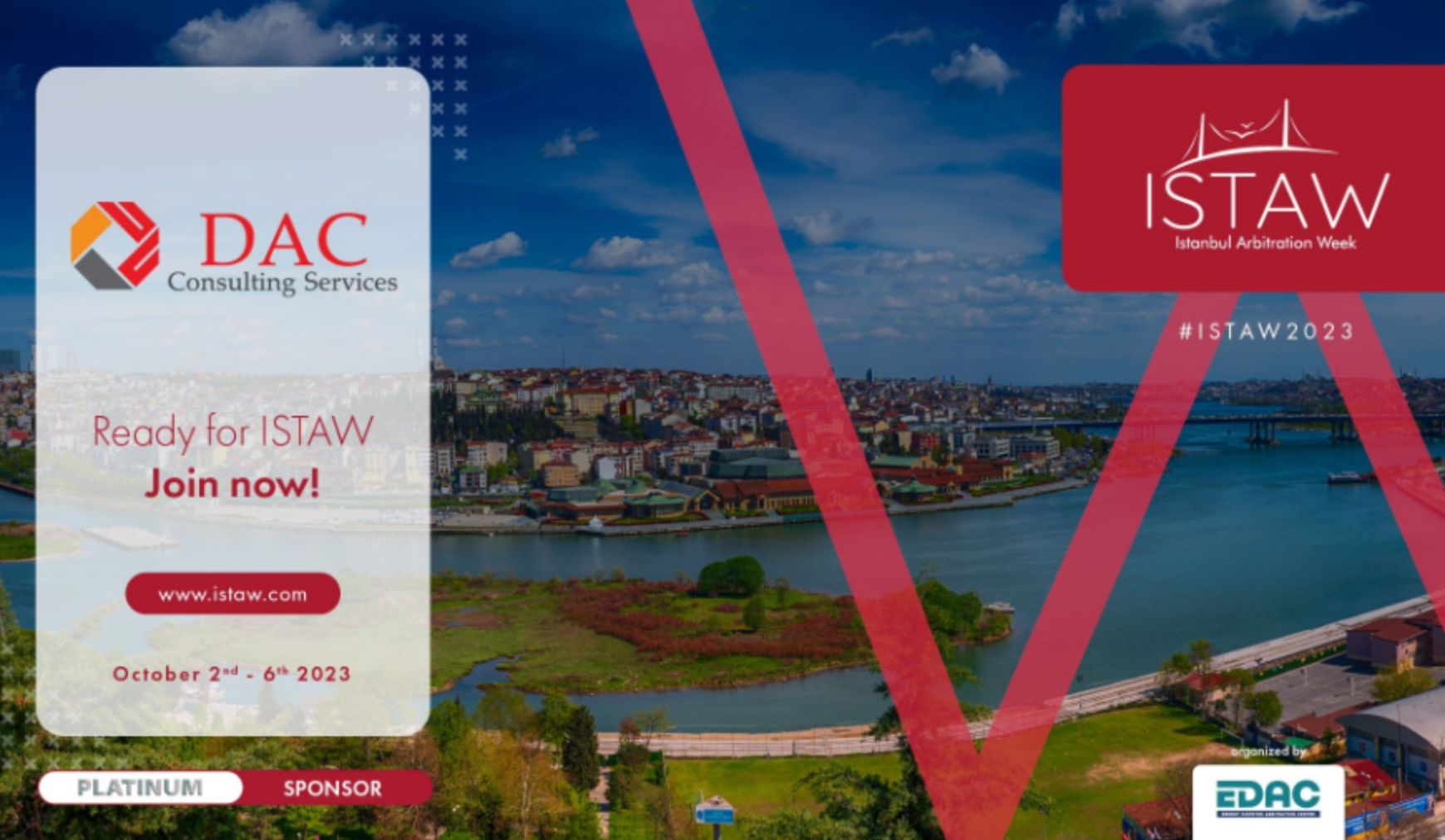 Advertisement for ISTAW (Istanbul Innovation Week) with DAC Consulting Services as a Platinum Sponsor.