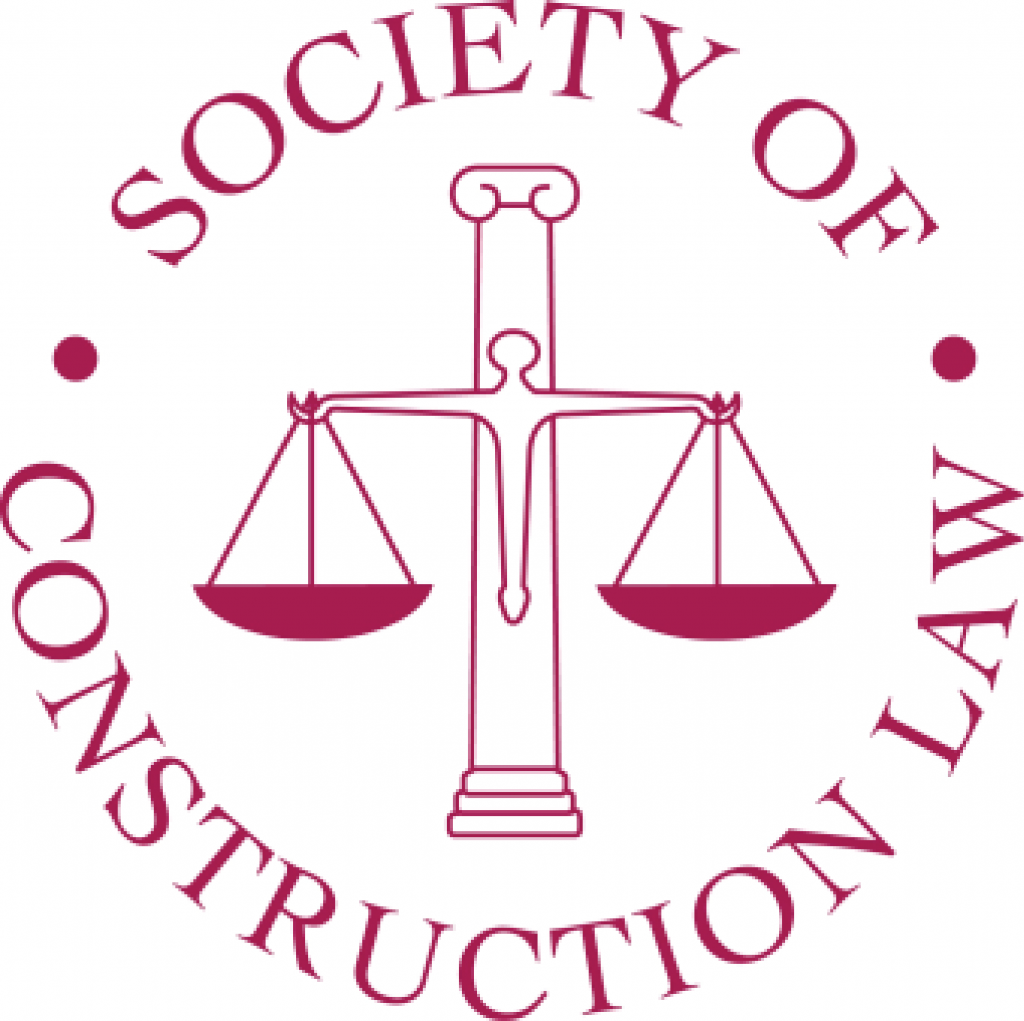 Society of Construction Law logo with scales of justice and text in a circle.
